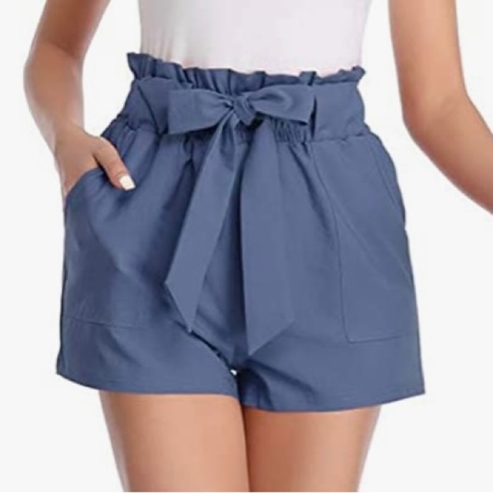 Paper Bag Shorts high Waisted Casual Shorts Elastic Waist Front Pockets